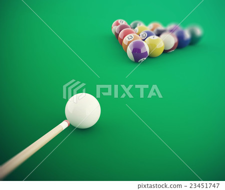 Billiard balls before hitting on a green billiard Billiard balls before hitting on a green billiard 23451747