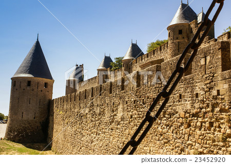 Outside walls of Porte Narbonnaise at Carcassonne Outside walls of Porte Narbonnaise at Carcassonne 23452920