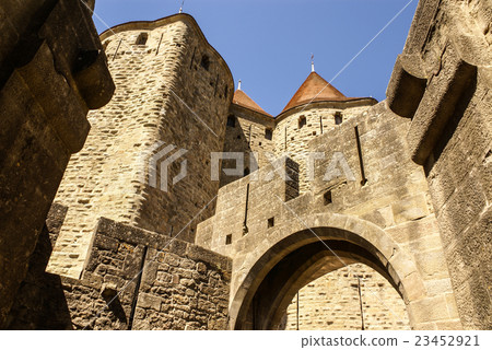Outside walls of Porte Narbonnaise at Carcassonne Outside walls of Porte Narbonnaise at Carcassonne 23452921
