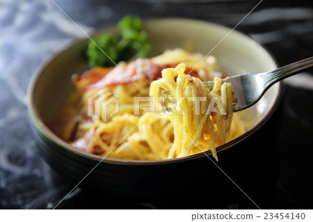 Pasta Carbonara with bacon ham and cheese Pasta Carbonara with bacon ham and cheese 23454140