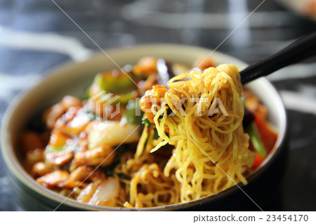 Chinese noodles with chicken and peanuts - Chinese cuisine food Chinese noodles with chicken and peanuts - Chinese cuisine food 23454170