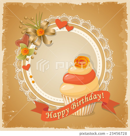 birthday card with cake , ribbon and rose 23456728