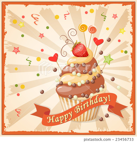 birthday card with cake, ribbon and strawberry 23456733