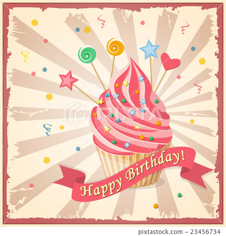 birthday card with cake, hearts, candy and ribbon 23456734