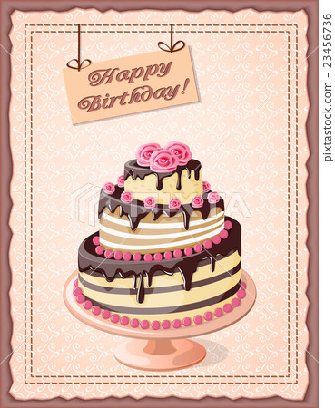 birthday card with cake tier  and roses 23456736