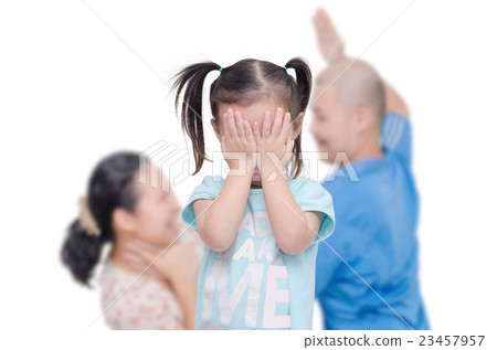 girl crying while parents fighting over white 23457957