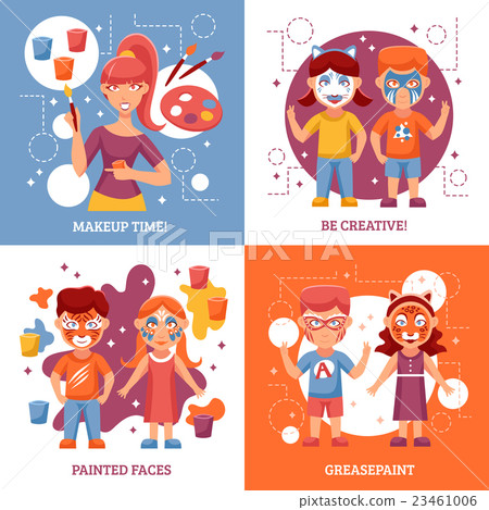 Children With Painted Faces Concept Icons Set  23461006