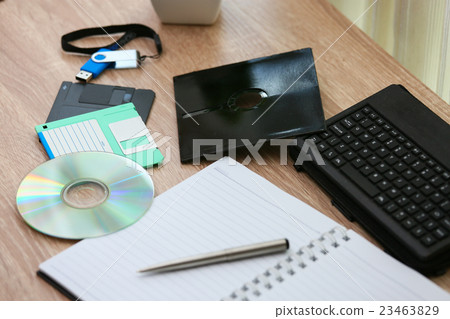 desk with note ,floppy disk A, floppy disk B desk with note ,floppy disk A, floppy disk B 23463829
