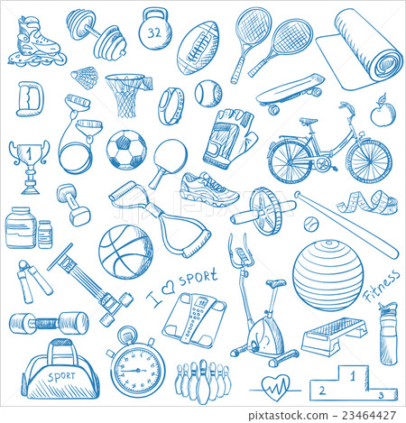 Hand drawn Fitness doodle set Hand drawn Fitness doodle set 23464427