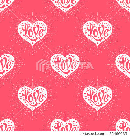 Seamless pattern with heart and lettering Love - Stock Illustration ...