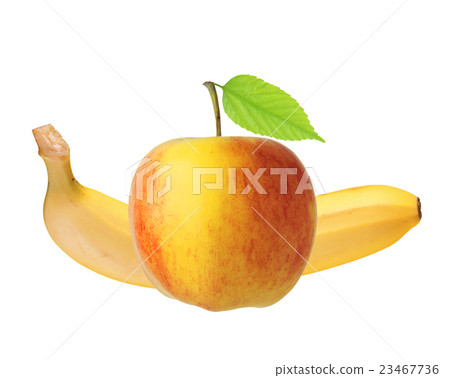 apple fruit with green leaf and banana isolated 23467736