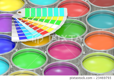 Paint cans background with pantone color palette 23469793