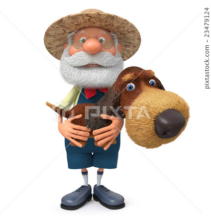 the farmer with a dog and a rake 23479124