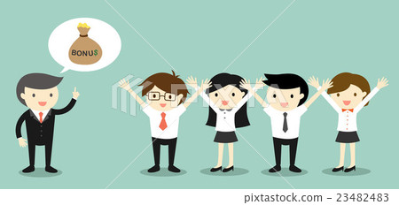 Boss talking about bonus and workers feel happy. 23482483