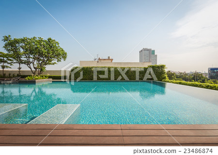 Wooden floor with swimming pool Wooden floor with swimming pool 23486874