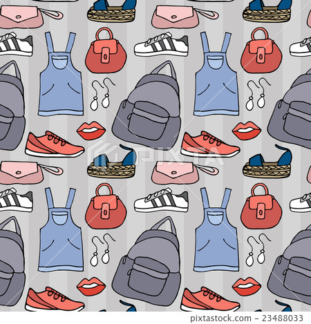 Clothes and shoes pattern doodle. Vector Clothes and shoes pattern doodle. Vector 23488033