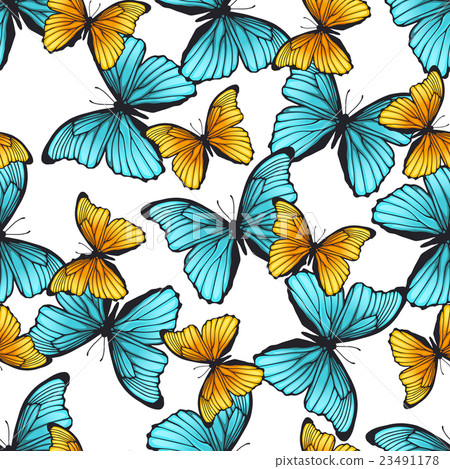 Seamless pattern with butterflies - Stock Illustration [23491178] - PIXTA