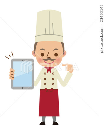 Chef / cook with tablet terminal Chef / cook with tablet terminal 23493143