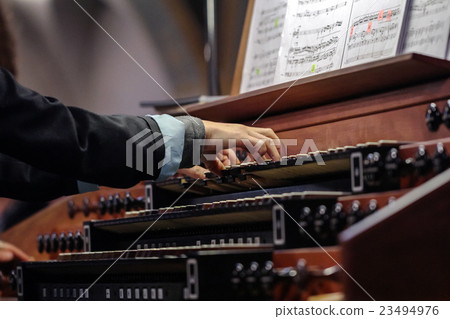 organist playing a pipe organ 23494976