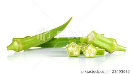 Green roselle cut pieces on white background. 23495083