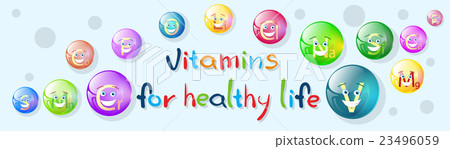 Vitamins Nutrient Minerals Colorful Banner Healthy 23496059
