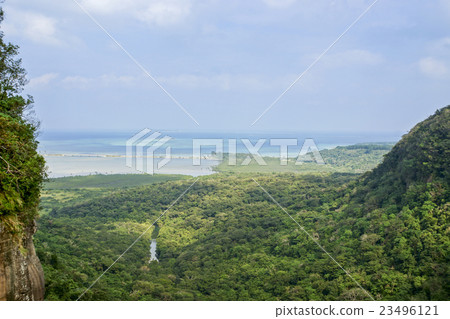 從Iriomote海島Pinaisala瀑布的頂端看法 從Iriomote海島Pinaisala瀑布的頂端看法 23496121