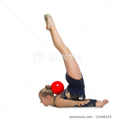 Beautiful gymnast girl with red ball Beautiful gymnast girl with red ball 23496379