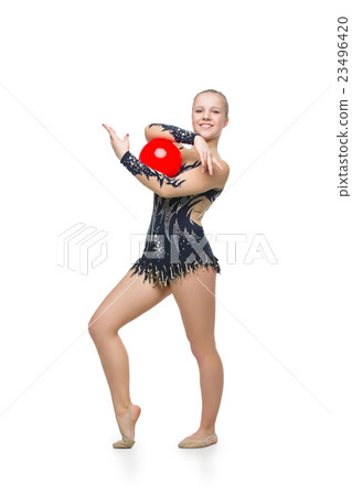 Beautiful gymnast girl with red ball Beautiful gymnast girl with red ball 23496420