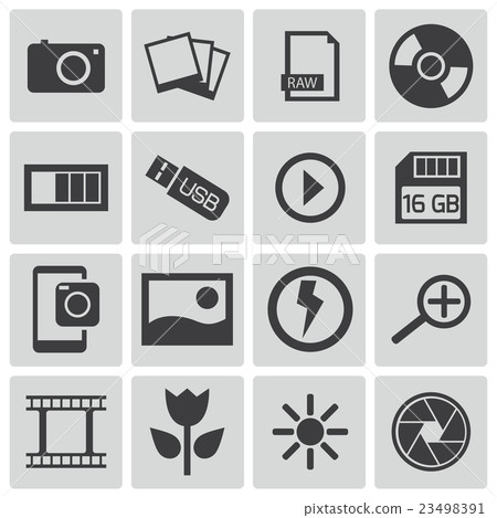 Vector Black  Photo Icons Set 23498391