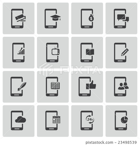 Vector black mobile icons set 23498539