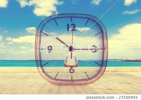 Men and watches silhouettes watching the sea 23500493