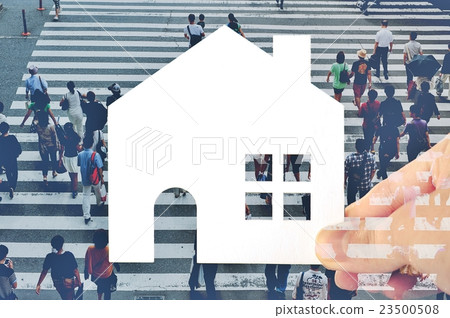 People crossing home silhouettes and crosswalks 23500508