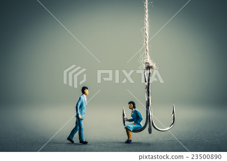 Men approaching fish and female Men approaching fish and female 23500890