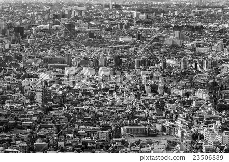 Black and white, Aerial view city residence Black and white, Aerial view city residence 23506889