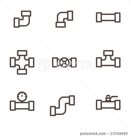 Vector line  pipe fittings icon set 23508495