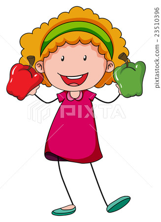 Little girl holding two capsicums 23510396