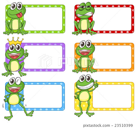 Square label with green frogs Square label with green frogs 23510399