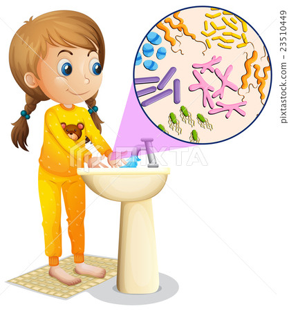 插图素材 girl washing hands in the sink