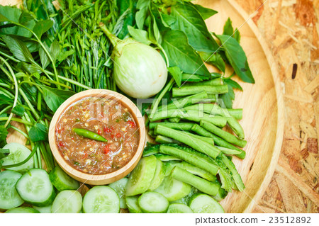 Sauce of shrimp paste and chili with vegetables. Sauce of shrimp paste and chili with vegetables. 23512892