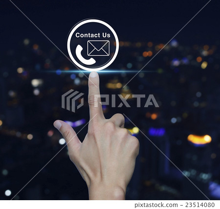 Hand pressing telephone and mail icon button 23514080