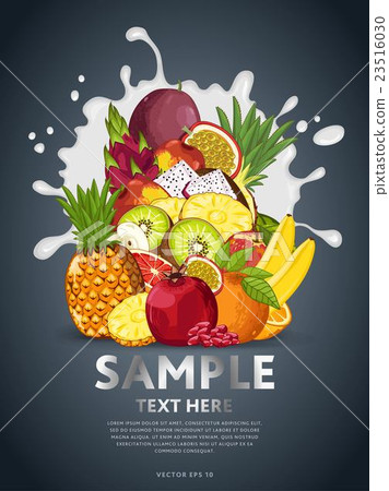 Fruit mix on milk splash 23516030