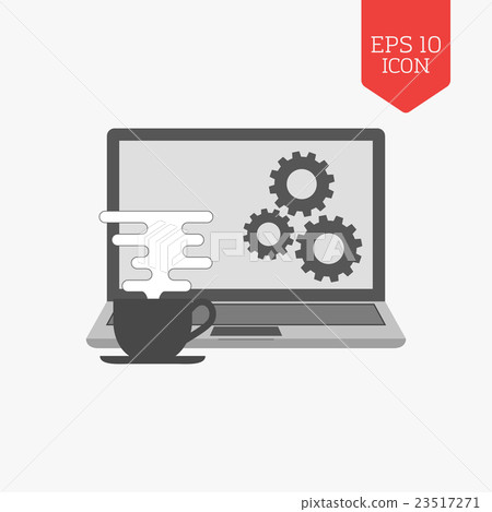 Coffee cup and laptop icon. Freelance concept. 23517271