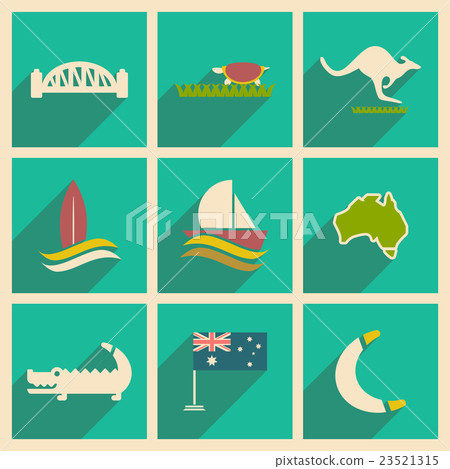 Set of flat icons with long shadow Australian  23521315
