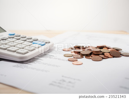 Bill of medication with calculator and coins Bill of medication with calculator and coins 23521343