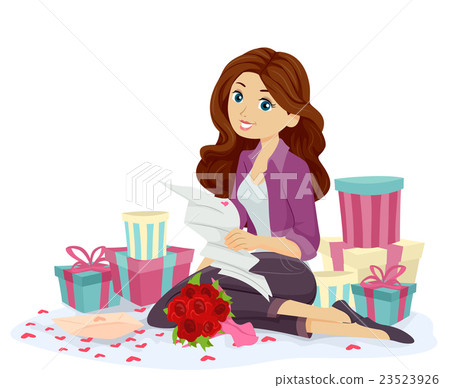 Teen Girl Read Love Letter Gifts Hearts Teen Girl Read Love Letter Gifts Hearts 23523926