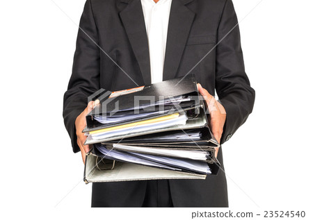 Businessman is holding many document folders, front side, business busy concept, include clipping path Businessman is holding many document folders, front side, business busy concept, include clipping path 23524540