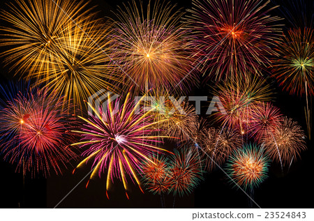 Fantastic festive new years colorful fireworks on black Fantastic festive new years colorful fireworks on black 23524843