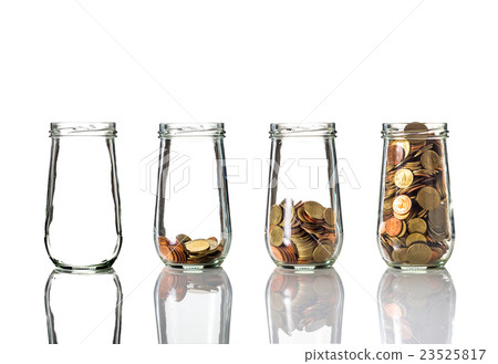 Five bottle with different step of coins,Business investment growth concept Five bottle with different step of coins,Business investment growth concept 23525817