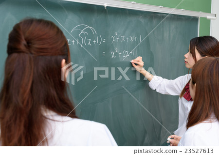 Female teacher and student classroom Lesson Scenery board book mathematical equation 23527613