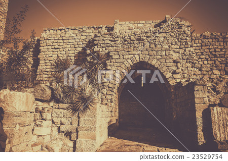 Ruins of Caesarea fortress at sunset, Israel Ruins of Caesarea fortress at sunset, Israel 23529754